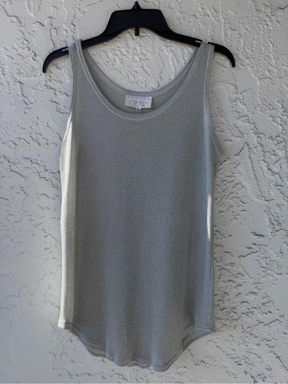 💜CACHE Vintage Silver Shimmer Women's Metallic Silver Sleeveless Top Medium SALE